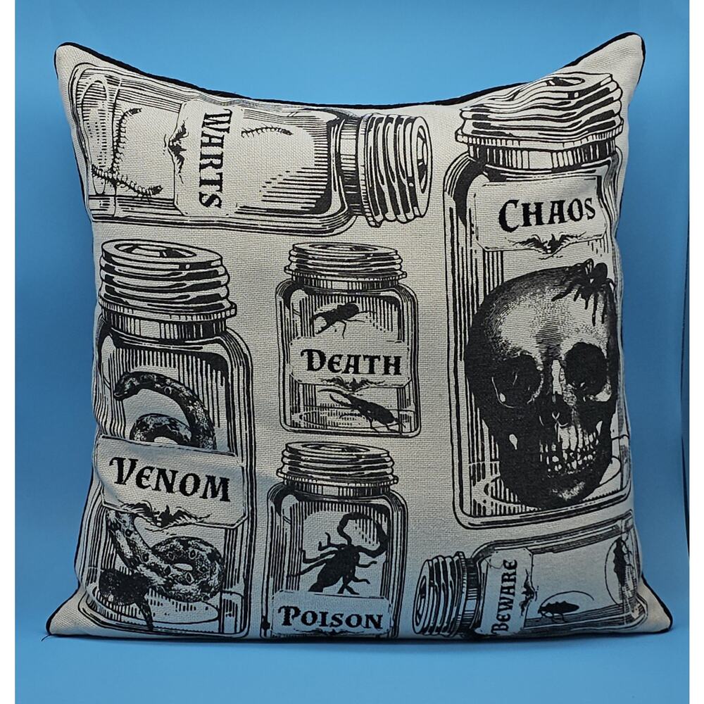 Thro by Marlo Lorenz Halloween Pillow Apothecary Skull Venom Goth Witchy 20x20